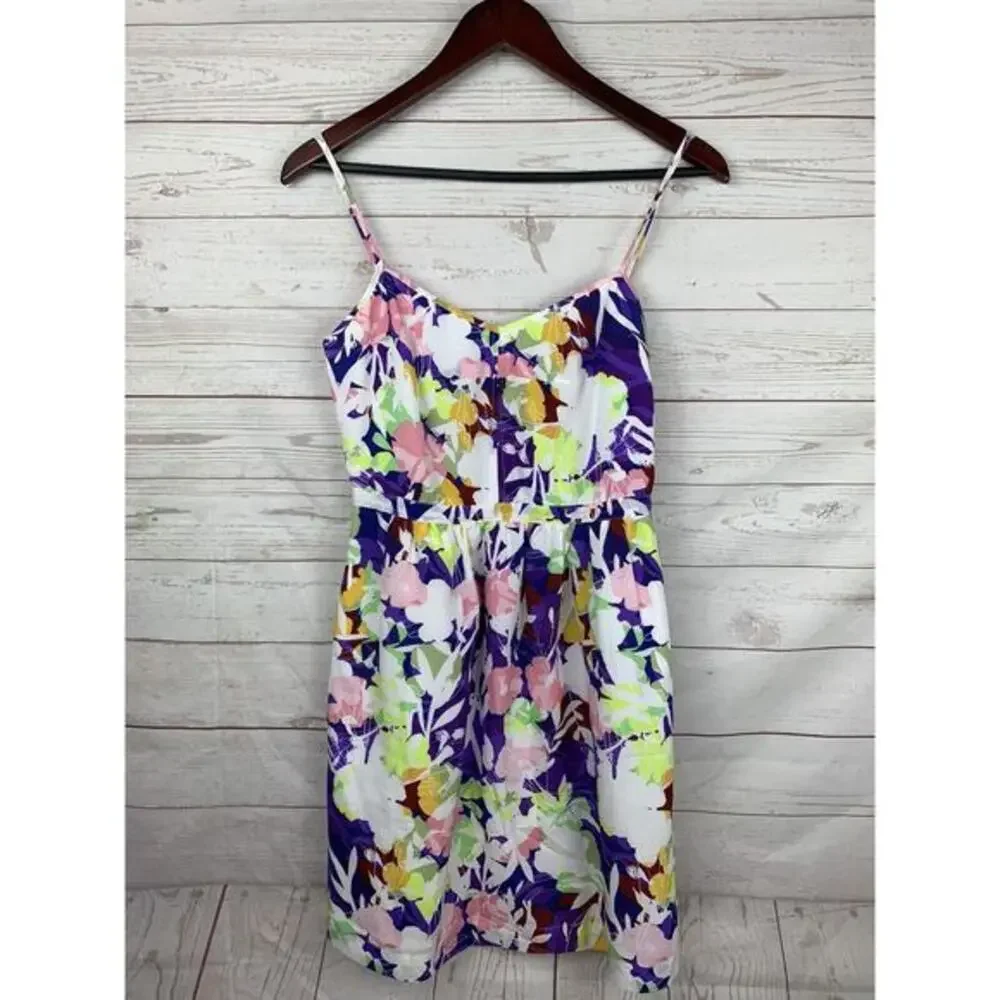 J CREW Dress Womens size 4 Floral Spaghetti Strap floral multi colored pockets